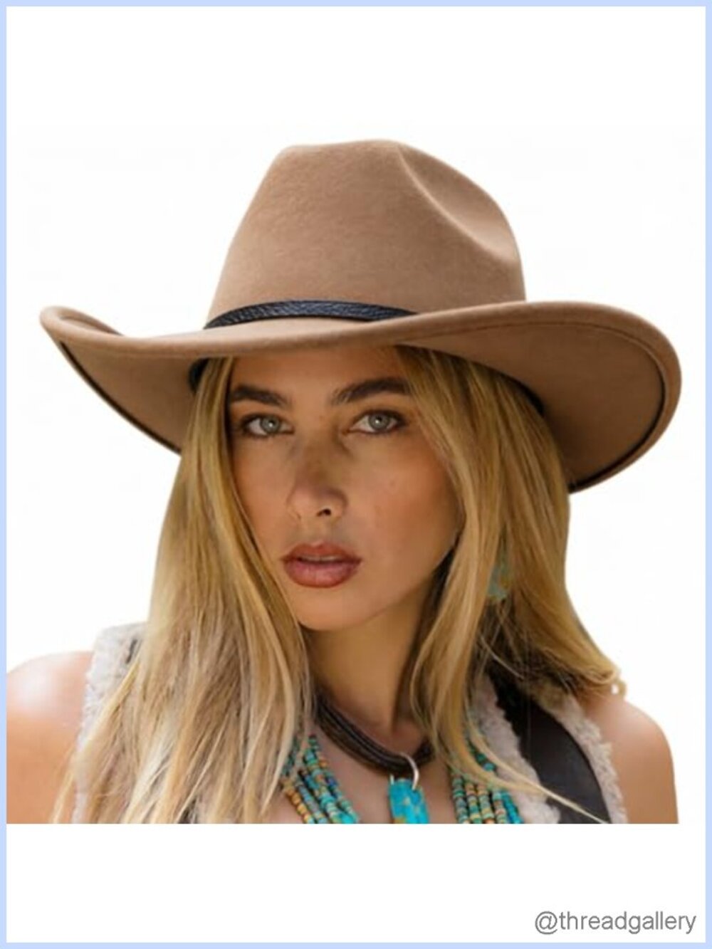 Wide Brim Felt Cowboy Hat Cotton Polyester Western Fedora Unisex